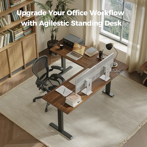 Agilestic L Shaped Standing Desk Adjustable Height, 63 Inch, Dark Walnut