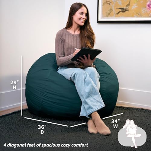 Big Joe Fuf 4Ft Foam Bean Bag Chair with Removable Cover for Kids, Teens, Deep Sea Velveteen, Durable Woven Polyester, 4 Foot Large Reading and Gaming Seat
