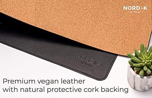 Nordik Leather Desk Mat - Cork Pebble Black - Leather Desk Pad 35x17 in