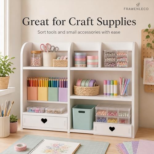 White Heart Drawer Bookshelf, Desktop Organizer with 3-Tier Heart-Shaped Drawers, Thickened PVC Storage Shelf for Desk, Office, Dorm