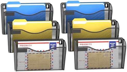 samstar 6 Pack Mesh Wall Mounted File Holder Metal Wall File Pocket Mail Organizer for Office/Home(with Label Panel)