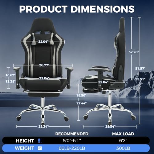LUCKRACER Gaming Chair High Back Ergonomic Computer Chair with Breathable Fabric, with Lumbar Support, 8-Way Adjustable Armrests, Integrated Frame for Office Study Gaming, Grey