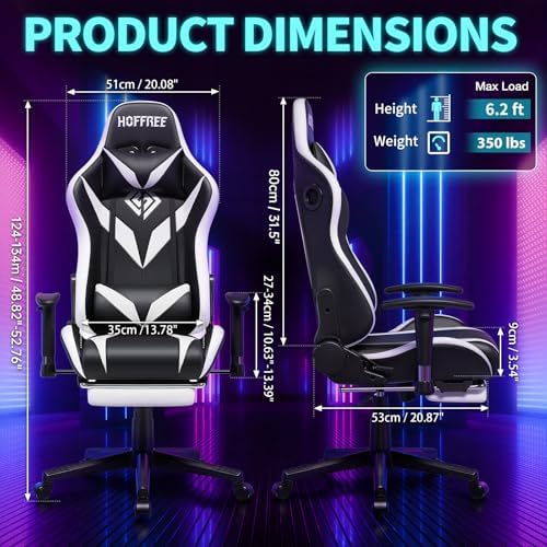 Led Gaming Chair with Speakers Massage 165° Reclining Computer Chairs-White