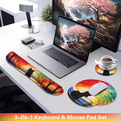 3-in-1 Mouse Pad with Wrist Rest Cute Black Cat Set