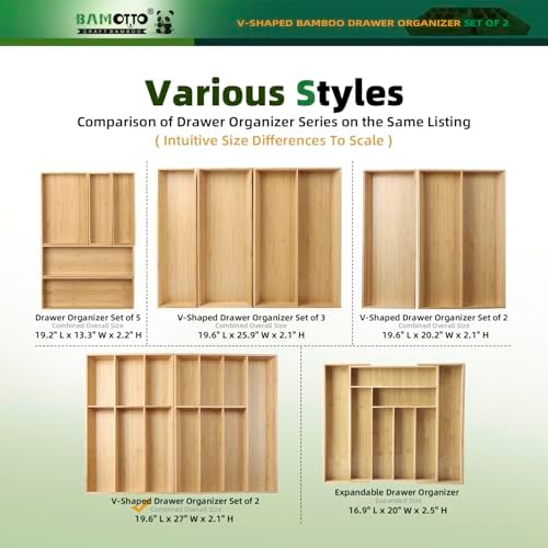 BAMOTTO CRAFTBAMBOO 13 Slot V-Shaped Bamboo Drawer Organizer Set of 2