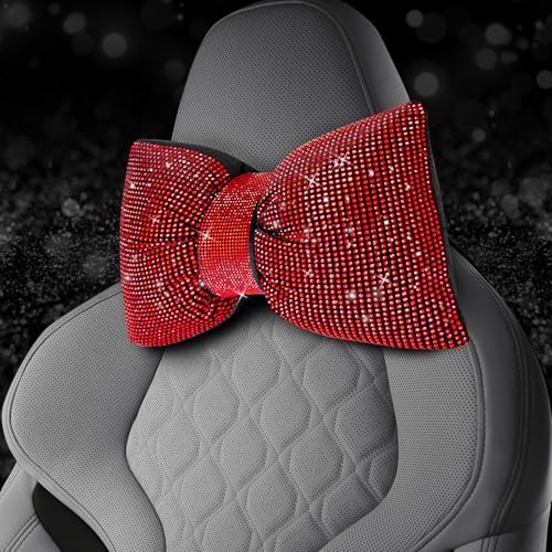 ChuLian 4 PCS Bling Car Pillows,Rhinestones Bowknot Car Headrest Pillow,Red