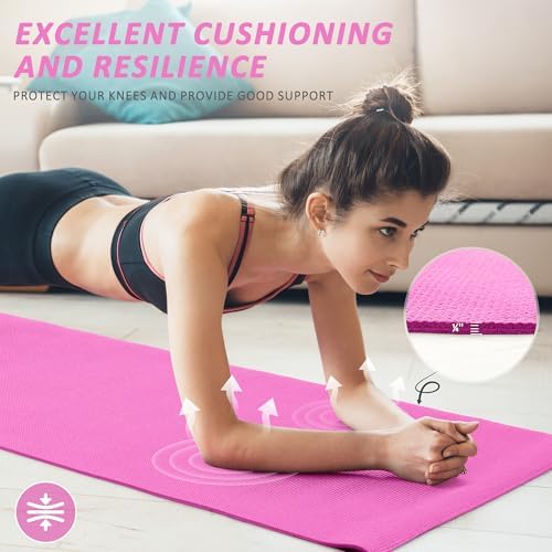 Fitvids All Purpose Thick High Density No Tear Exercise Yoga Mat with Strap & Lightweight Features for Indoor & Outdoor Use