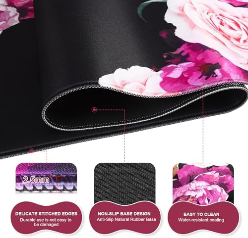 iLeadon Mouse Pad Set, Peony Flower Desk Mat for Keyboard and Mouse
