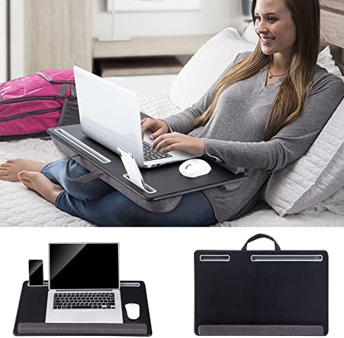 Extra Large Lap Laptop Desk - Full PU Material Mouse Pad Gaming Tray - Portable LapDesk with Phone Holder & Wrist Rest for Notebook, MacBook, Tablet, Bed, Sofa(Black, Fit Up 17.3-in Laptops)