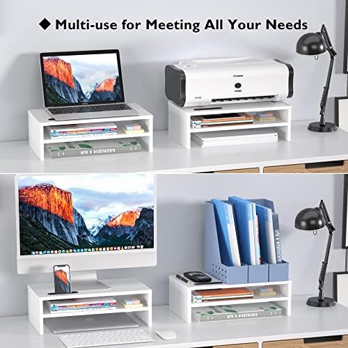 BONTEC Wooden Monitor Stand Riser for Desk, 2-Tier Computer Monitor Stand