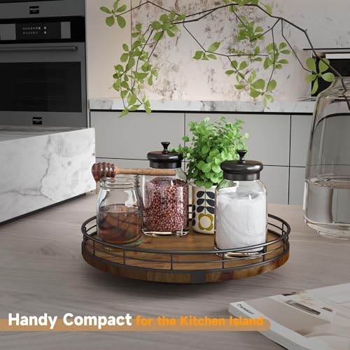 AMH 10-Inch Farmhouse Oak Lazy Susan Cabinet Organizer, Walnut Finish