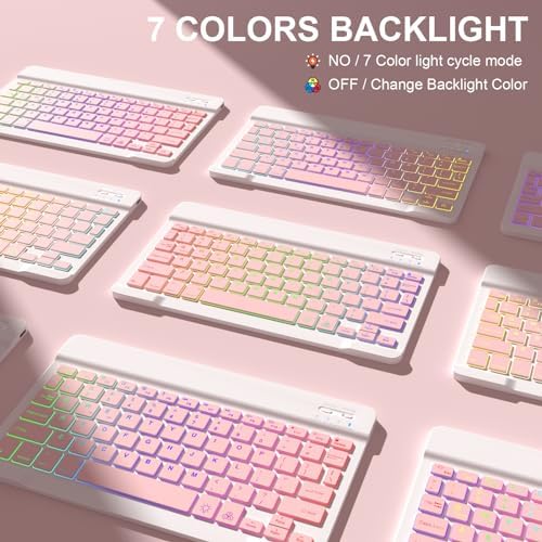 for iPad 11th 10th Generation Case with Keyboard(10.9", 2022) 7 Colors Backlight Wireless Magnetically Detachable Rechargeable BT Keyboard with Pencil Holder for New iPad 10th Gen 2022 (Pink)