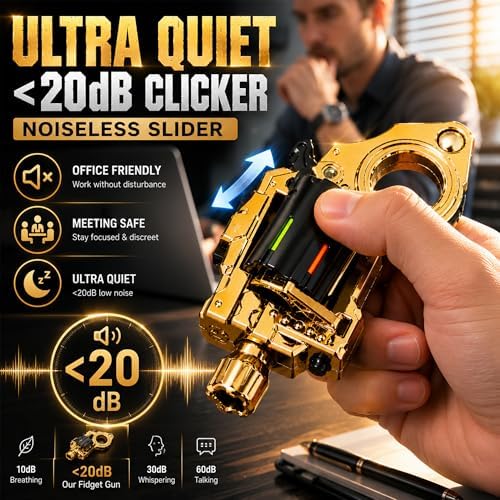 Metal Fidget Toys Gun for Adults: EDC Stress Relief Fidget Spinner Toy, 5 in 1 Mini Cool Fidgets Guns with Slider & Finger Ring for Men (JJ007 - Gold)