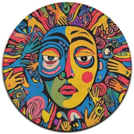 Room Sofa Yoga Soft Round Carpet, Home Decor Non Slip Kitchen Office Circle Rug, Machine Washable Modern Round Area Rug Abstract Graffiti Paint, 36inch