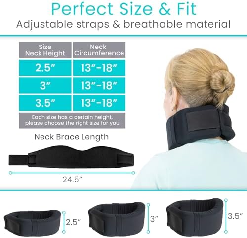 Vive Neck Brace Cervical Collar - Soft Foam for Neck Pain, Sleeping, Support for Women & Men - Universal Size Orthopedic Collar for Stiff & Pinched Nerve - Adjustable Wrap, Chin Contour (3.0")