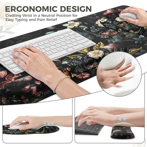 iCasso Desk Cover Mat, 4in1 Floral Large Mouse Pad with Wrist Rest