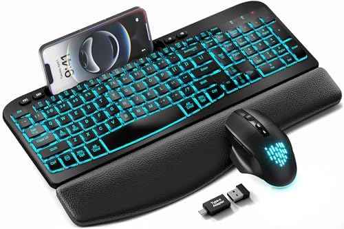 SABLUTE Wireless Keyboard and Mouse Combo, Ergonomic Wave with Wrist Rest