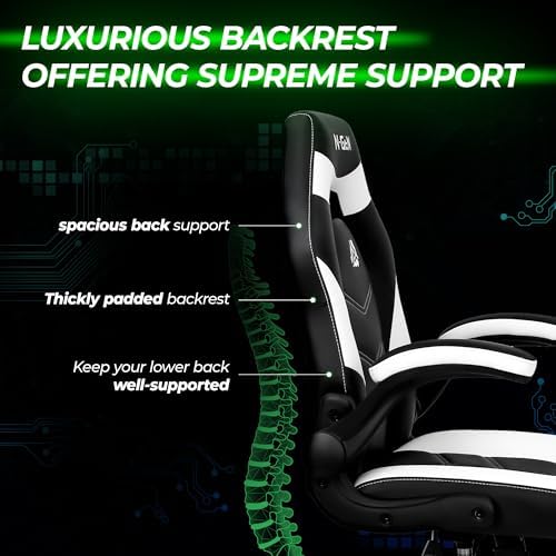 N-GEN GAMING Video Gaming Chair Ergonomic Office Desk Chair with Lumbar Support Adjustable Height Padded Flip Up Arms and Swivel Wheels Racing Style Design for Adults with PU Leather (White)