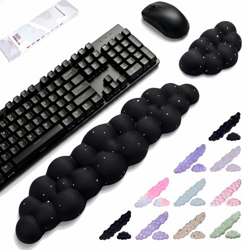 Silky Cloud Wrist Rest Set for Keyboard & Mouse, 16.9", Black Star