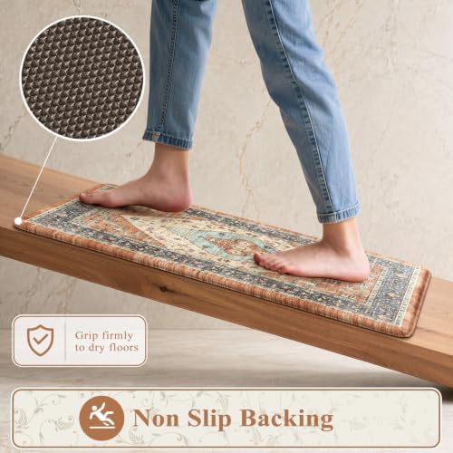 KIMODE Anti Fatigue Kitchen Mat for Floor, Boho Fall Kitchen Rugs Sets of 2