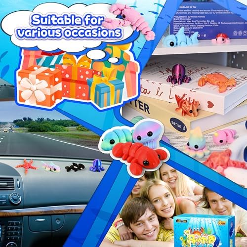 40 Pcs 3D Printed Animals Bulk Pack, Mini Sea Animal Figures