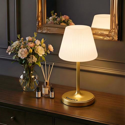 Waterproof Shower Lamp, 4000mAh Cordless Table Lamp, 3-Color Dimmable -Gold
