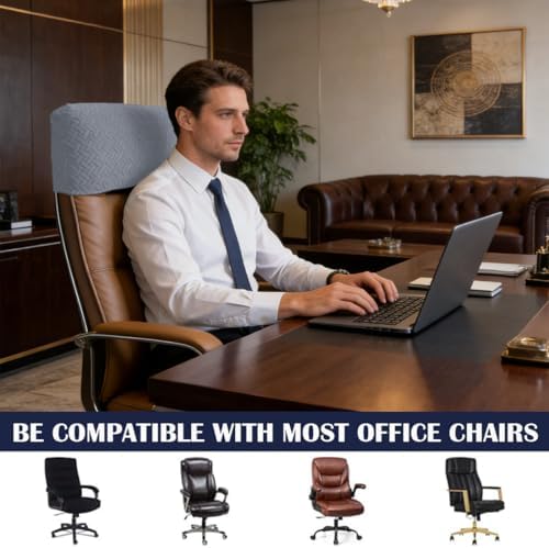 Stretch Office Chair Headrest Cover Jacquard Headrest Slipcover for Office Chairs Non Slip Head Rest Chair Furniture Protector for High Back Computer Chairs Set of 2 Light Gray