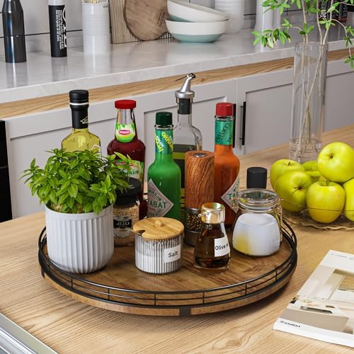 AMH 16-Inch Farmhouse Oak Lazy Susan Organizer, Walnut Finish