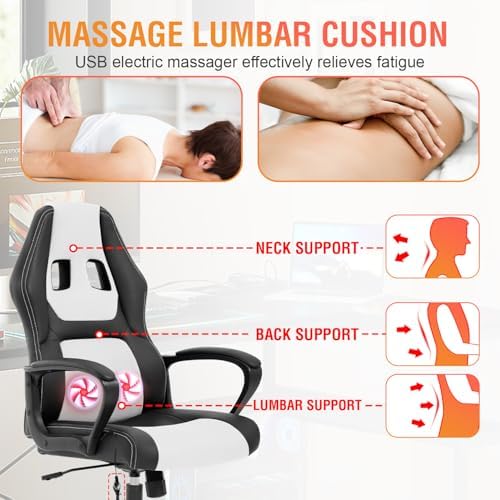 NChanmar Computer Gaming Chair Ergonomic High-Back Office Chair/White