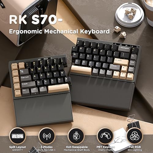 RK ROYAL KLUDGE S70 Ergonomic Split Keyboard, Linear Creamy Switch Black