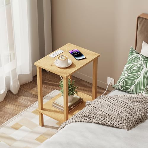 TUTOTAK End Table with Charging Station, Side Table Set of 2, Nightstand