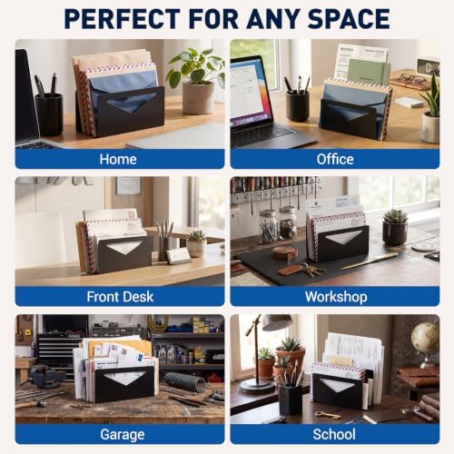 Hicarer Metal Mail Holder Organizer for Desk Black Letter and Envelope Rack
