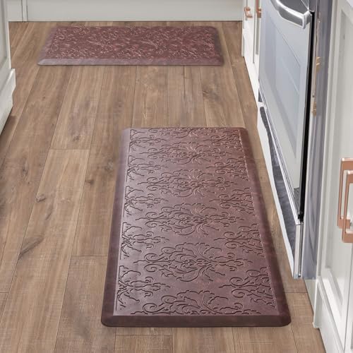 Chef Gear - Anti-Fatigue Wellness Kitchen Mat - Marni Design - Cushioned Comfort Chef Mat - Faux Leather - Cooking & Standing Relief -Skid-Resistant - Set of 2-17.5"x 48"/ 17.5"x 28"- Red