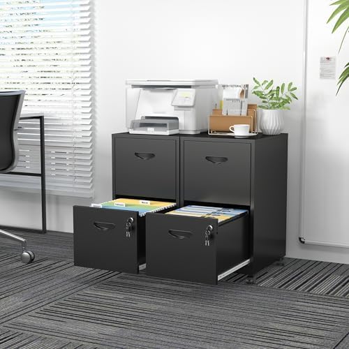 SteeLoong 2 Drawer File Cabinet,Metal Mobile File Cabinet with Lock Black