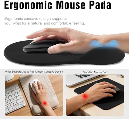 Ergonomic Mouse Pad with Wrist Rest - Gel Wrist Support Mousepad with Non-Slip PU Base for Computer, Laptop, Office & Home