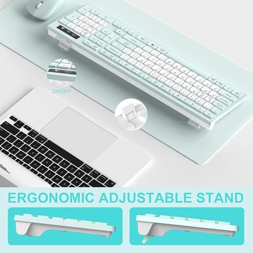 Wireless Keyboard and Mouse Combo Silent for Office and Home(Mint Green-B)