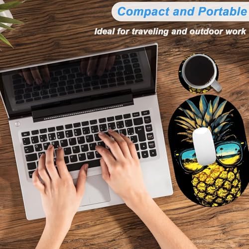 Small Mouse pad, Portable, Waterproof Non-Slip Rubber Bottom, Suitable for Wireless Mouse, Laptop Keyboard Tray for Both Men and Women, Office Travel 7.1x10.6in，Pineapple with Sunglasses