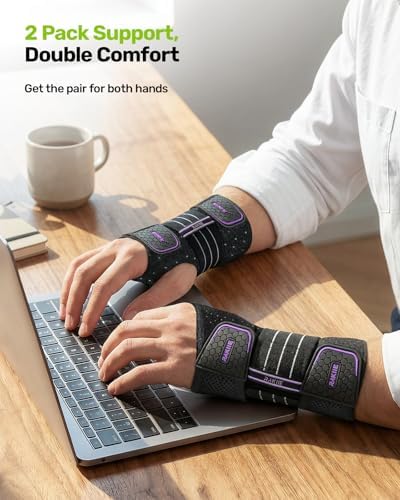 Rakiie 2 Pack Carpal Tunnel Wrist Brace Night Splint, Purple