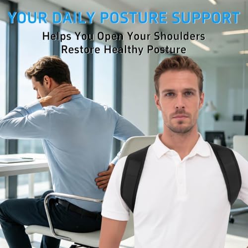 Posture Corrector for Women and Men, Adjustable Back Brace Support, Back Straightener for Rounded Shoulders and Hunchback Support, Upper Back Brace Shoulder Straightener for Neck, Shoulder and Upper Back Support, Breathable Invisible Under Clothes (Bla...