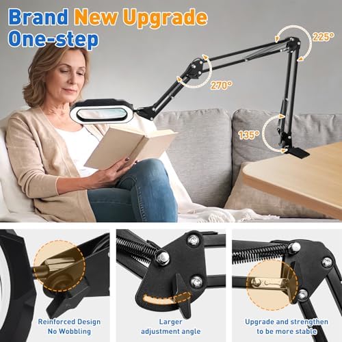 15X Rectangle 3-Section Magnifying Glass with Light and Clamp-White