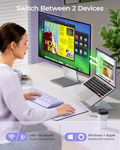 seenda Wireless Bluetooth Ergonomic Keyboard Mouse Combo, Full Size, Purple