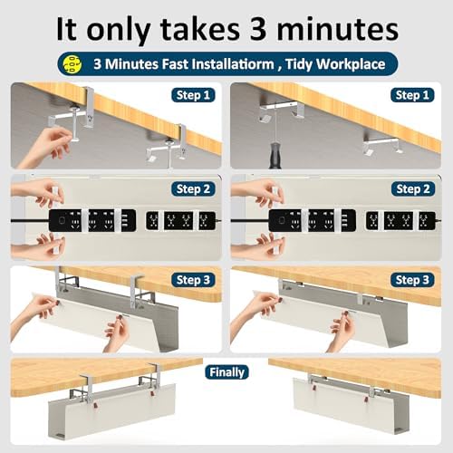 28" Small Under Desk Cable Management Tray No Drill, Compact Clamp On Cord Organizer for Dorm & Small Desk, Anti-Sag Oxford Fabric Wire Hider, Power Strip Holder (Beige, 28.6")