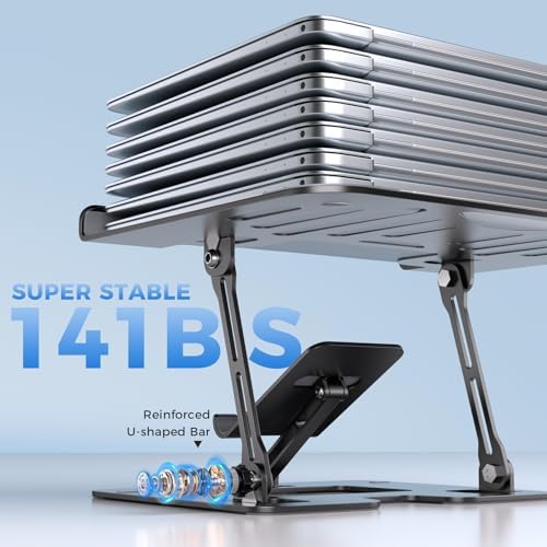 Ergonomic 2-in-1 Laptop Phone Stand for Desk, Adjustable Riser, Sturdy and Portable, Fits All Laptops and Phone（Black）