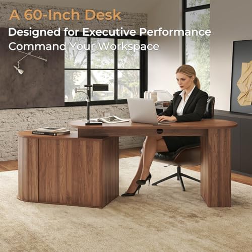 HSH L Shaped Office Corner Desk with Storage Cabinet Walnut 60 Inch