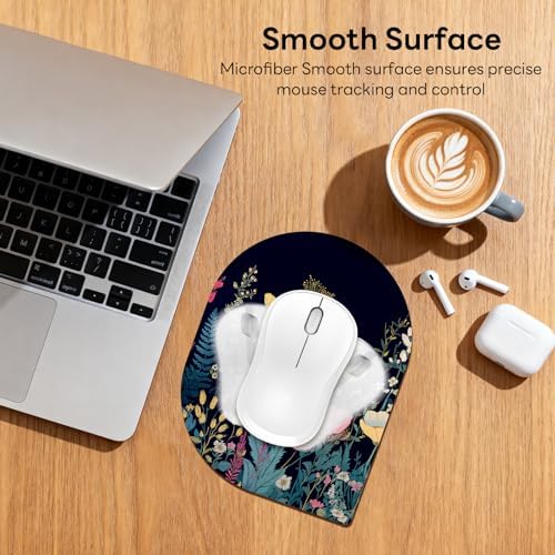 Contoured Oval Mouse Pad 6x8in Non-Slip for Laptop,Flowers