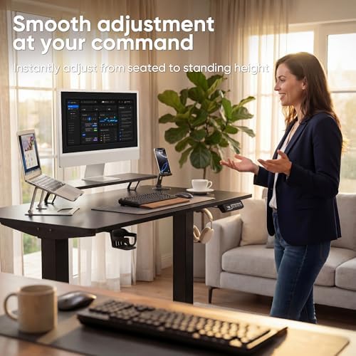 Furmax Electric Standing Desk, 47 x 24 Inches Sit Stand up Desk, Sit Stand Height Adjustable Home Office Desk with Monitor Stand (Black, 47)