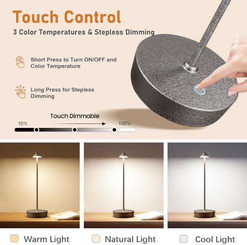 Cordless Rechargeable Led Table Lamp Battery Operated Light Charcoal Gray 2