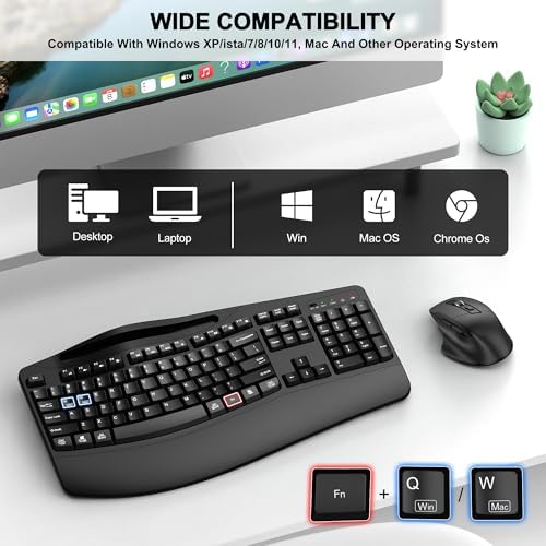 Wireless Keyboard and Mouse Combo, 2.4G Ergonomic Wave Keys(Black)