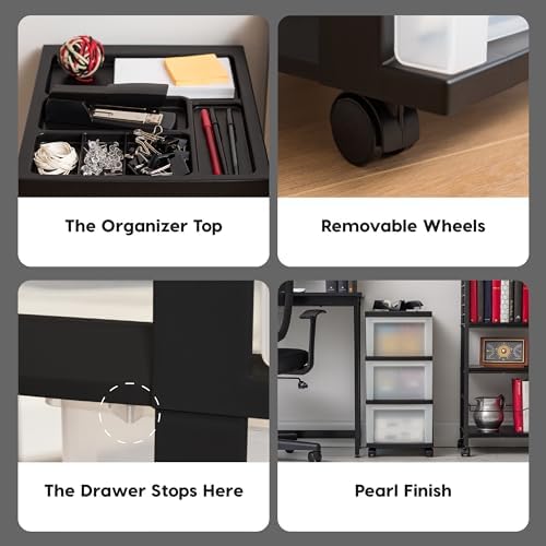 IRIS USA 3-Drawer Rolling Storage Cart, Black/Pearl