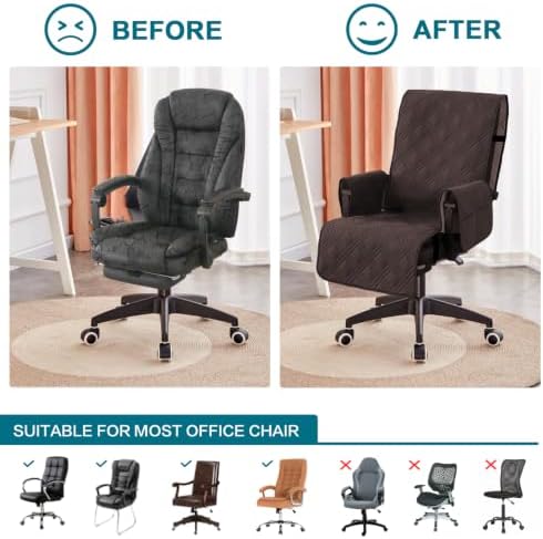 Turquoize Waterproof Office Chair Cover with Armrest Covers Computer Desk Chair Cover Office Chair Protector with Arms Office Chair Seat Cover Slipcover with Anti-Slip Buckle for Home Office,Chocolate